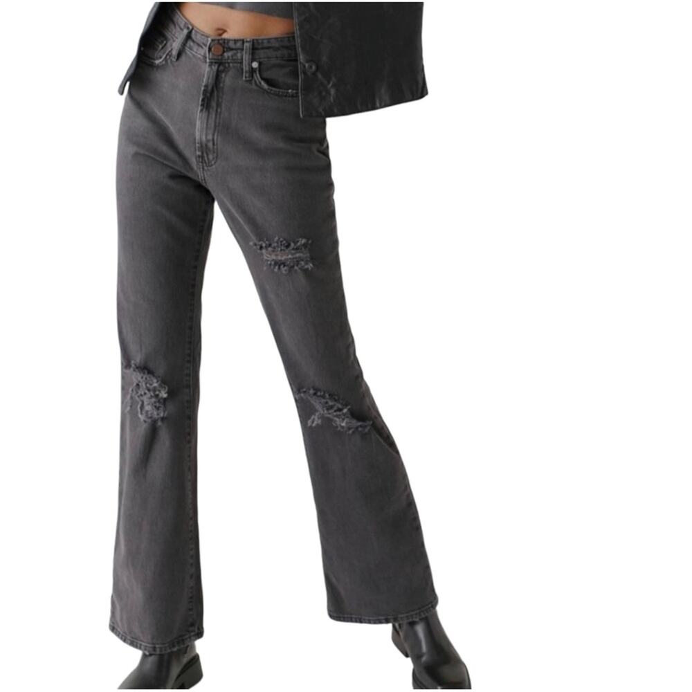 BDG Jeans High Waist Flare UO Comfort Stretch Distressed Black Grey Sz 25 Grunge